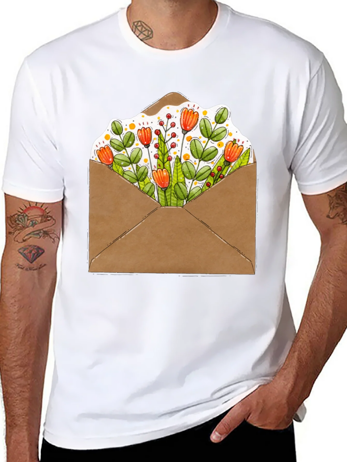 Floral Envelope Graphic Tee - Trendy Unisex T-Shirt product image 7