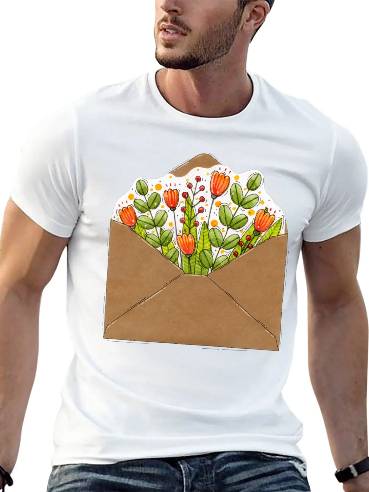 Floral Envelope Graphic Tee - Trendy Unisex T-Shirt product image 12