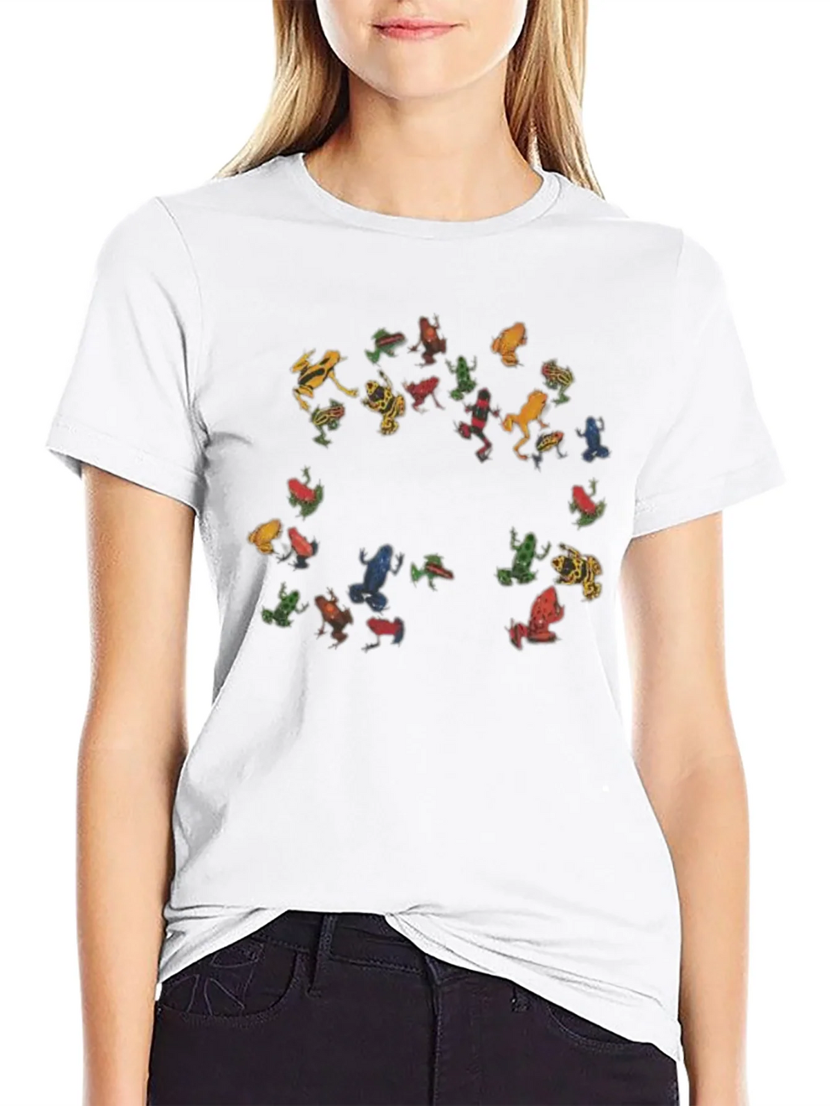 Colorful Frog Pattern Black T-Shirt product image 8