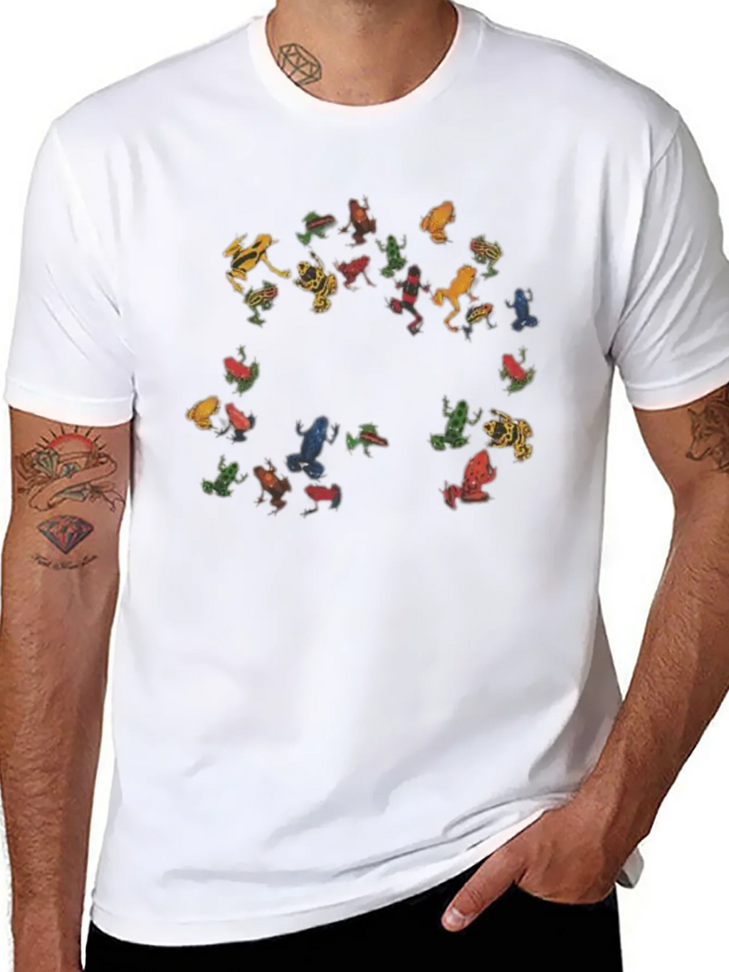 Colorful Frog Pattern Black T-Shirt product image 7