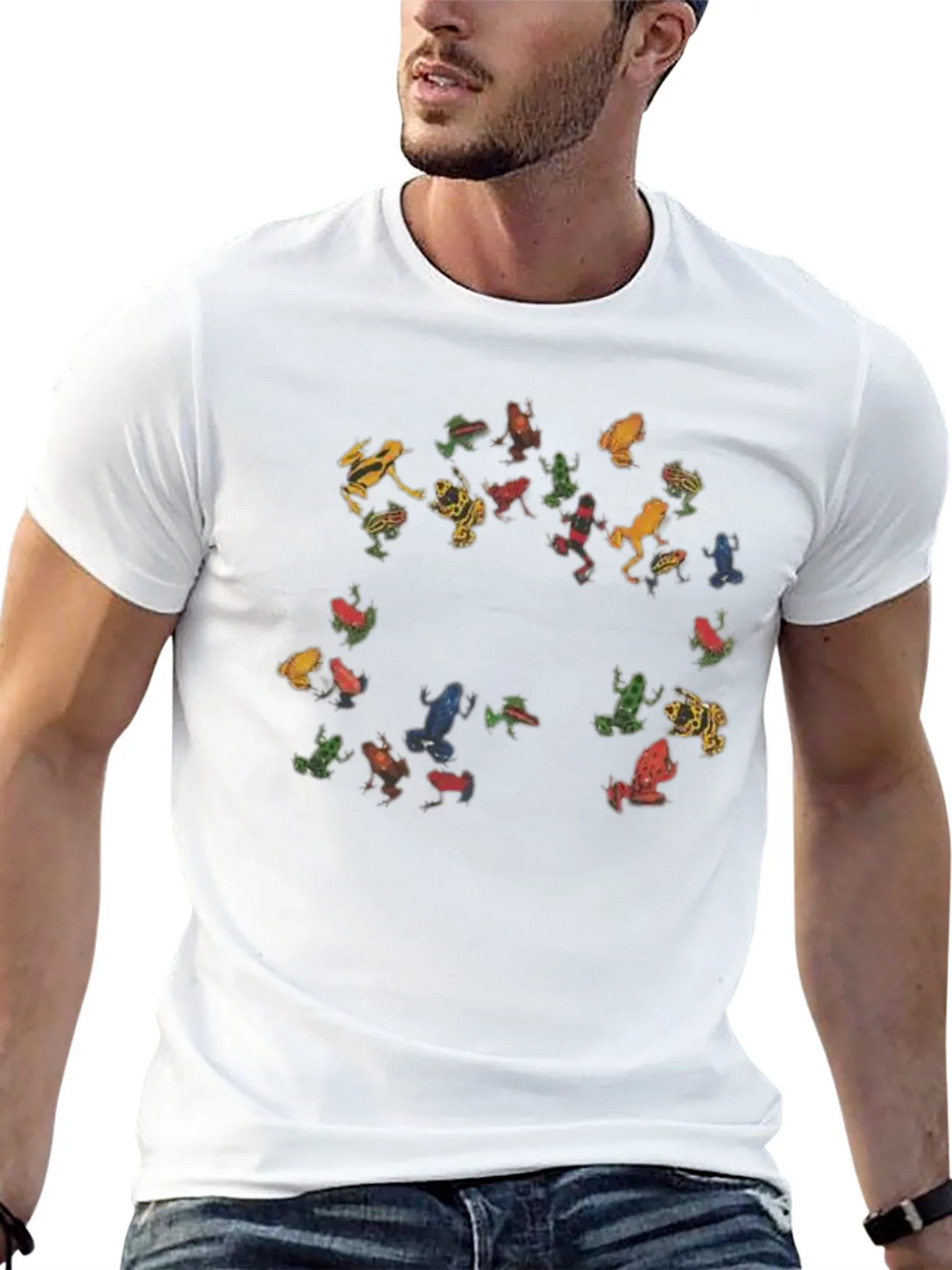 Colorful Frog Pattern Black T-Shirt product image 12
