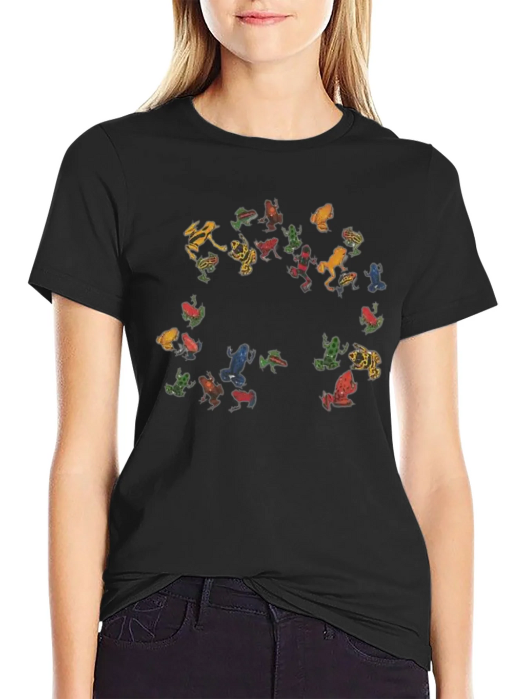 Colorful Frog Pattern Black T-Shirt product image 2