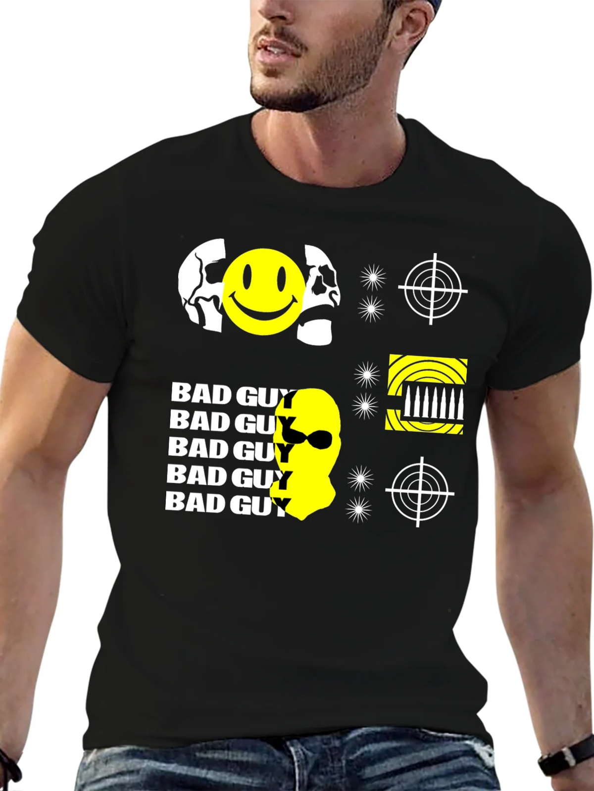 Edgy Bad Guy Graphic Print Black T-Shirt product image 6