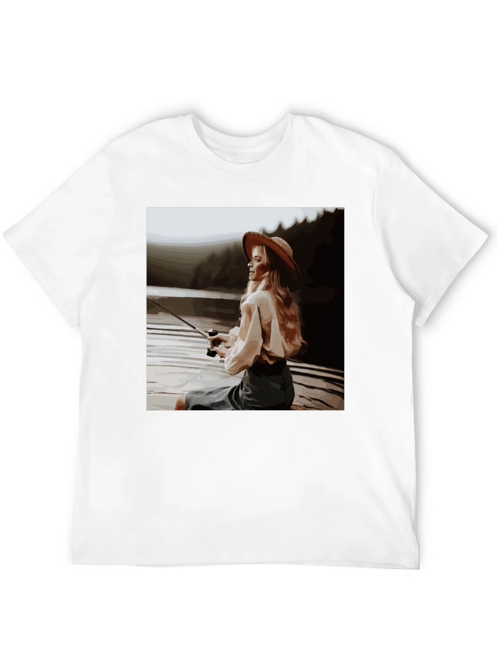 Woman Fishing Graphic Tee - Black Cotton T-Shirt product image 11