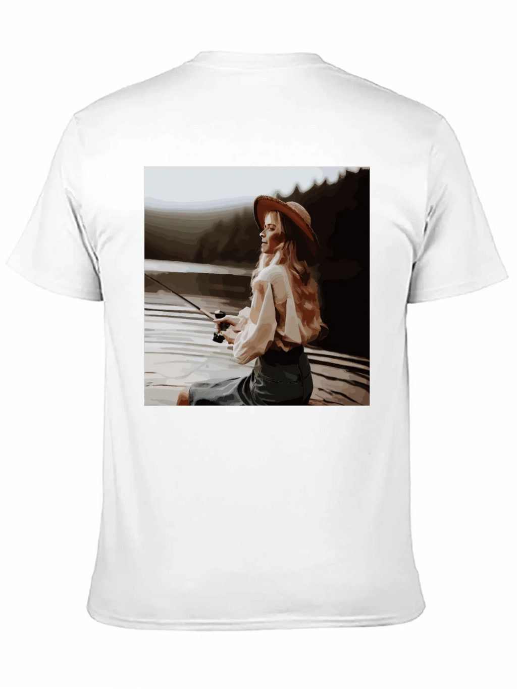 Woman Fishing Graphic Tee - Black Cotton T-Shirt product image 10