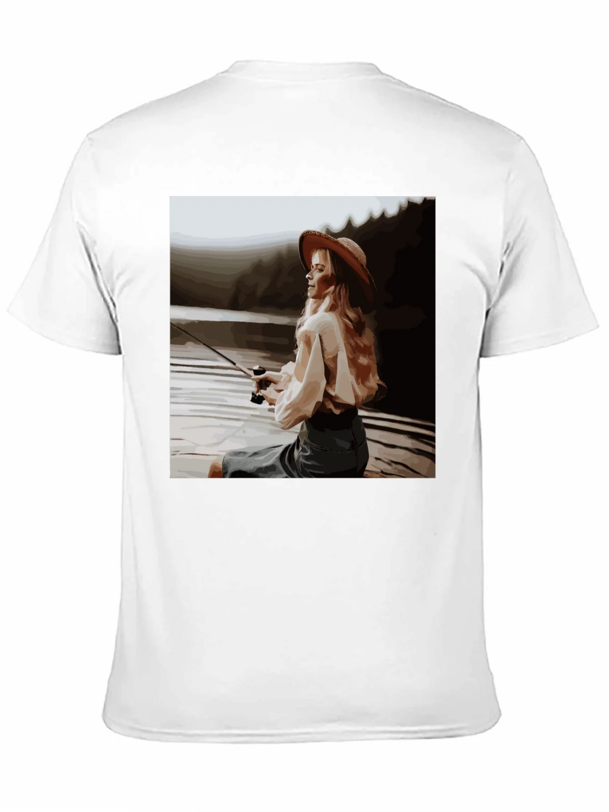 Woman Fishing Graphic Tee - Black Cotton T-Shirt product image 10
