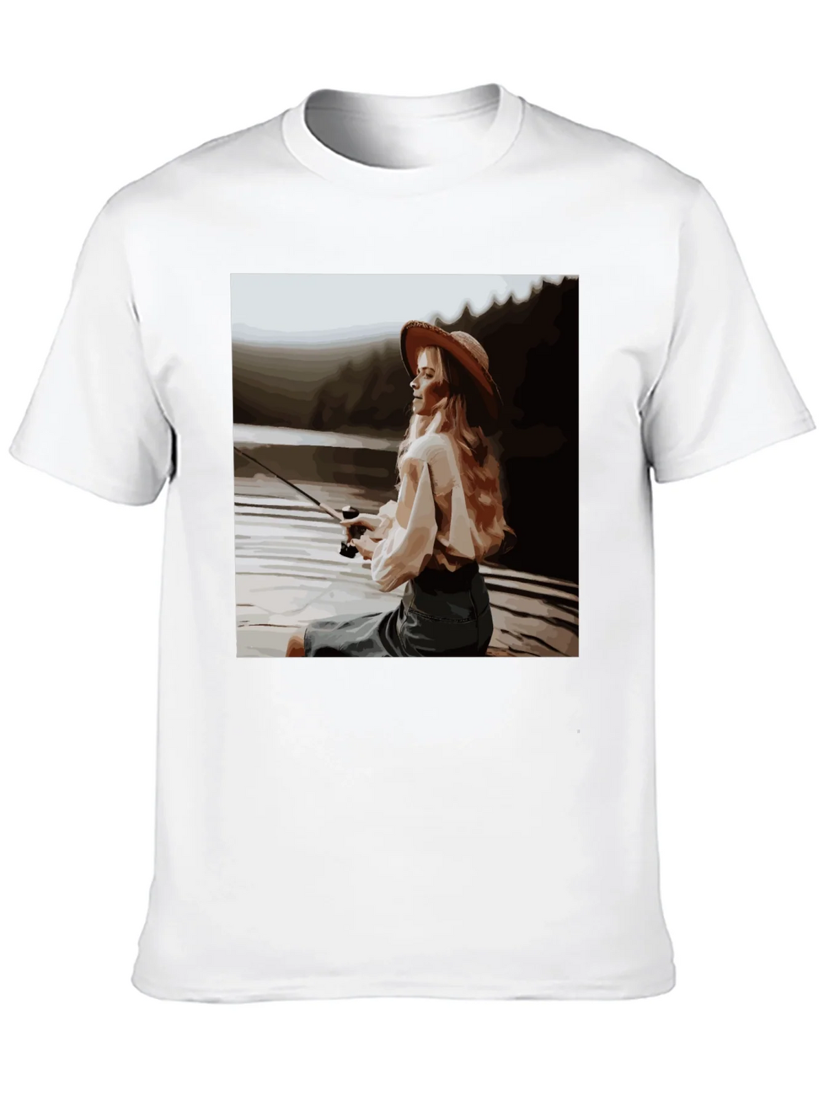 Woman Fishing Graphic Tee - Black Cotton T-Shirt product image 9