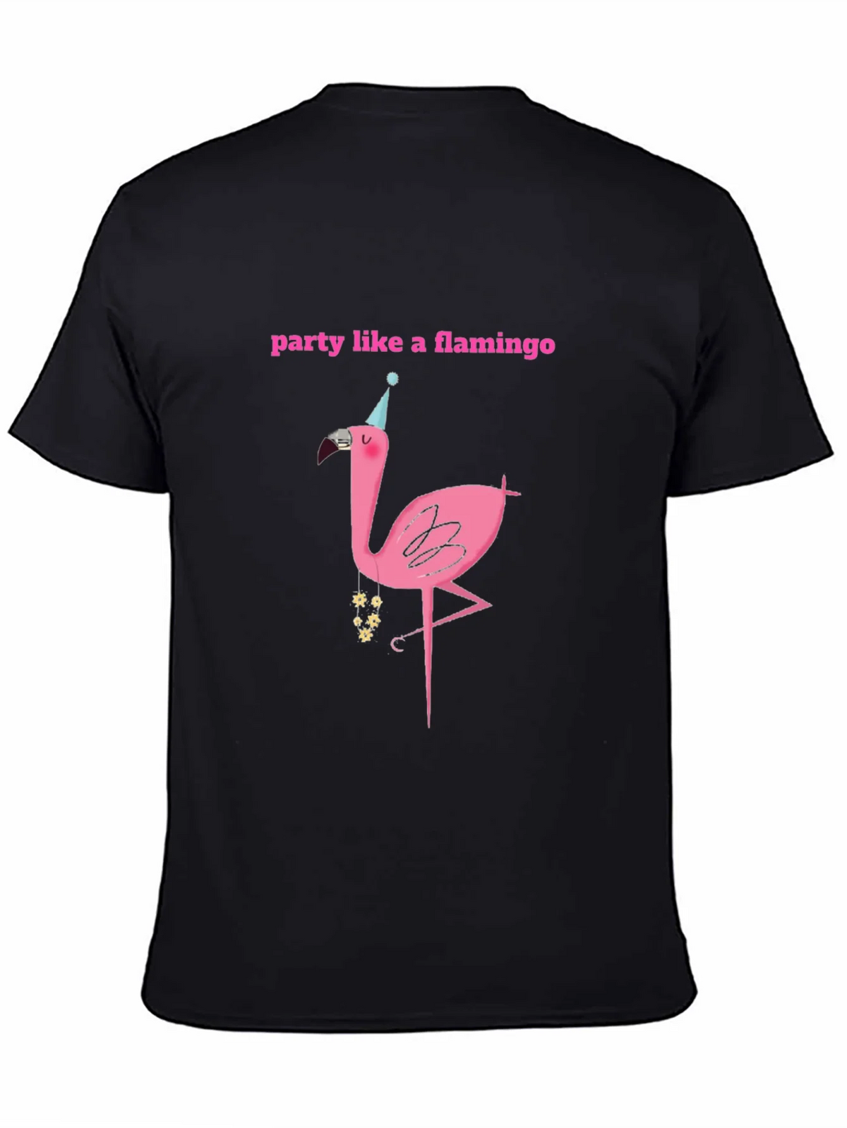 Party Flamingo Graphic Tee - Black Cotton T-Shirt product image 4