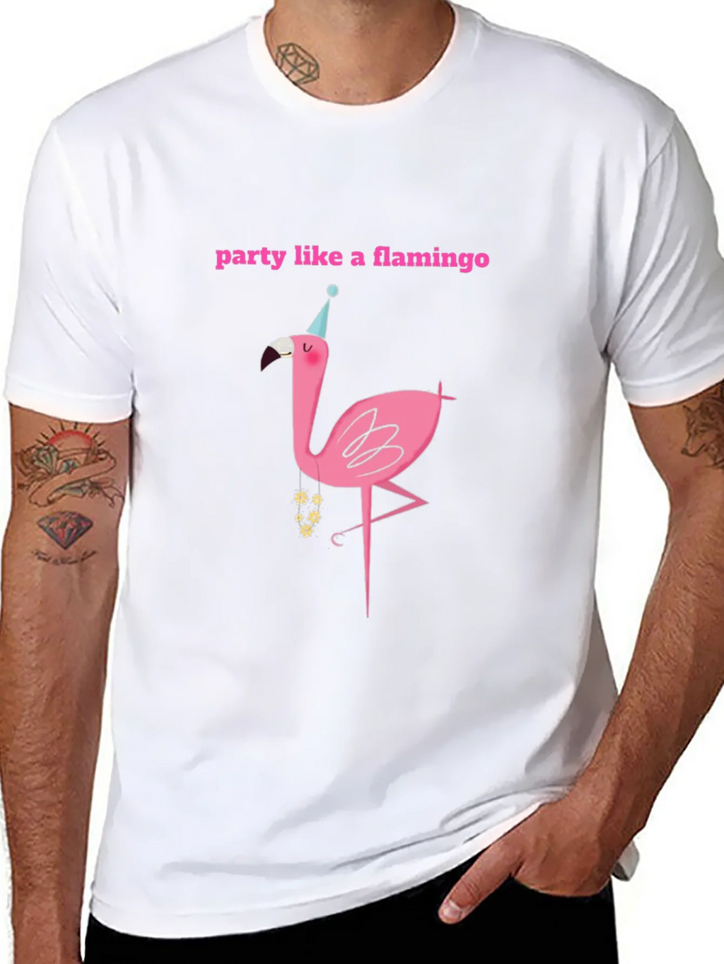 Party Flamingo Graphic Tee - Black Cotton T-Shirt product image 7
