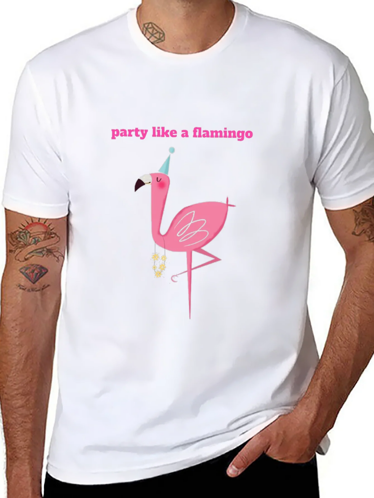 Party Flamingo Graphic Tee - Black Cotton T-Shirt product image 7