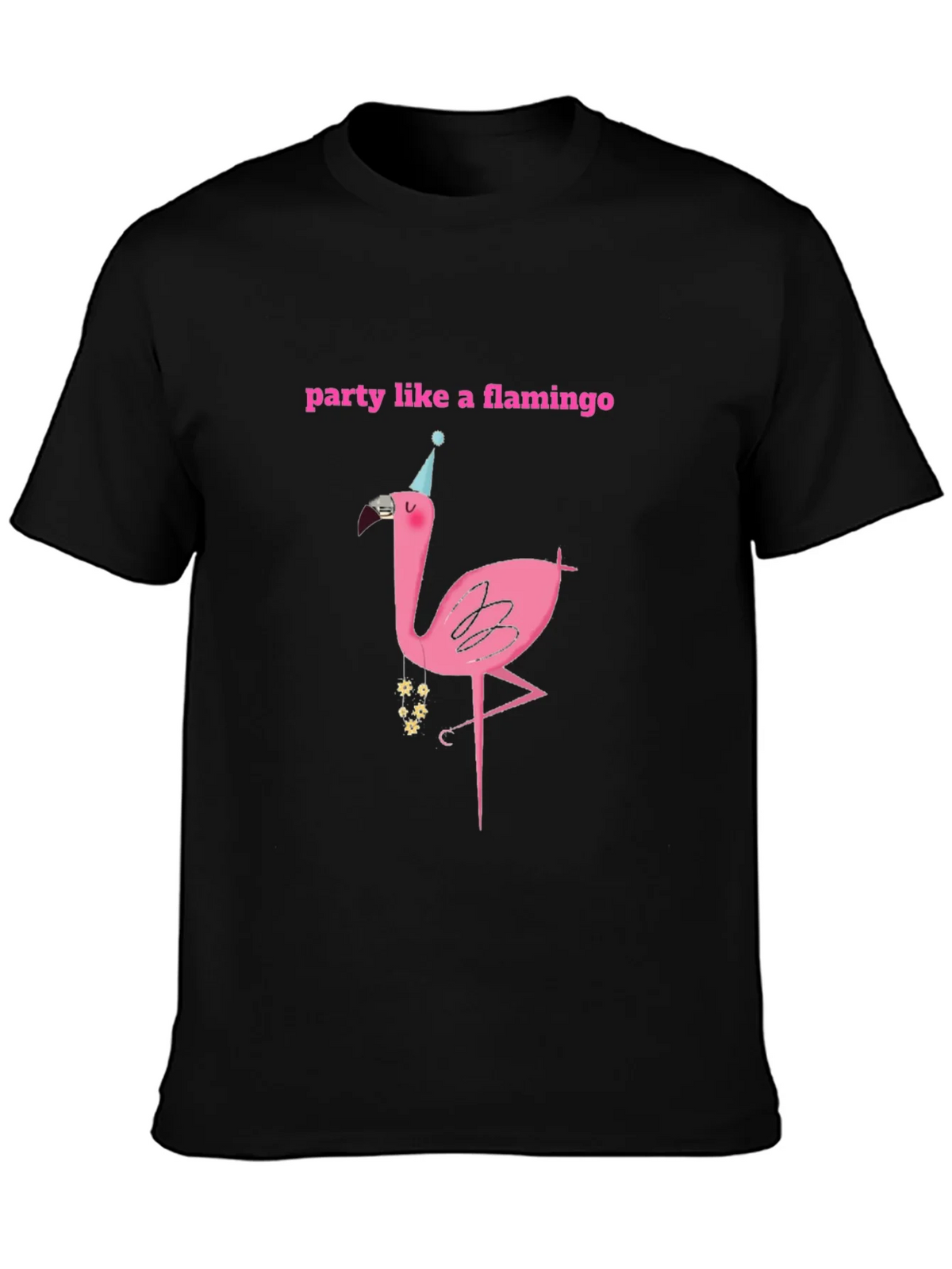 Party Flamingo Graphic Tee - Black Cotton T-Shirt product image 3
