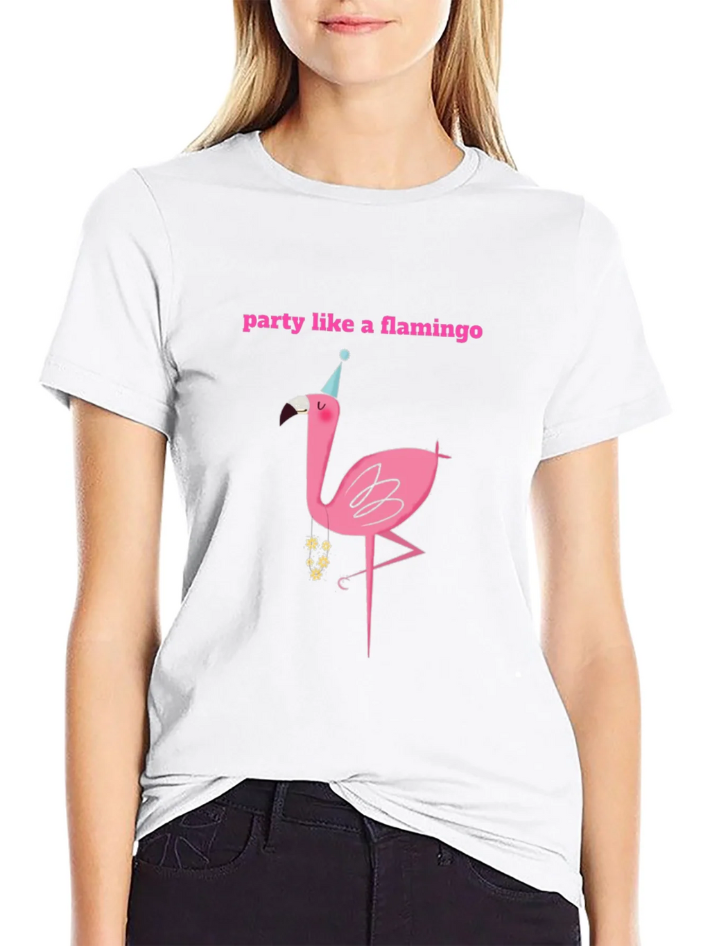 Party Flamingo Graphic Tee - Black Cotton T-Shirt product image 8