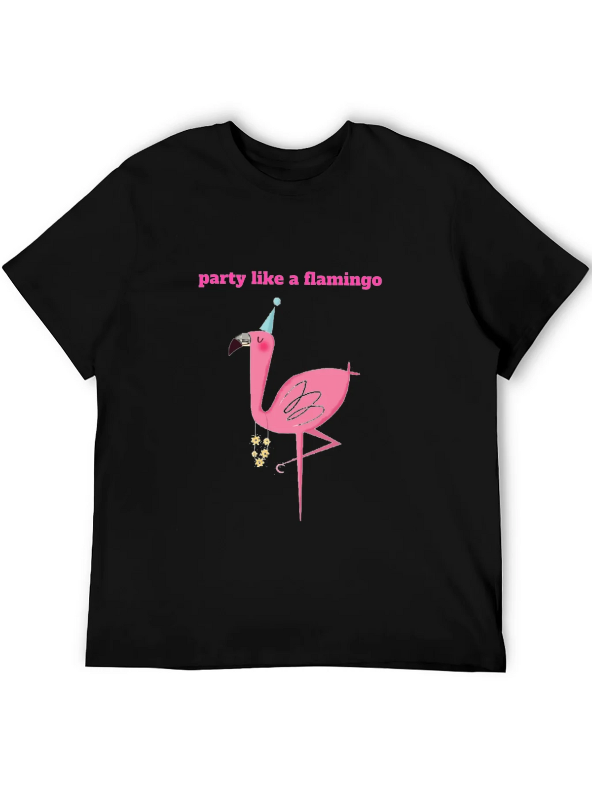 Party Flamingo Graphic Tee - Black Cotton T-Shirt product image 5