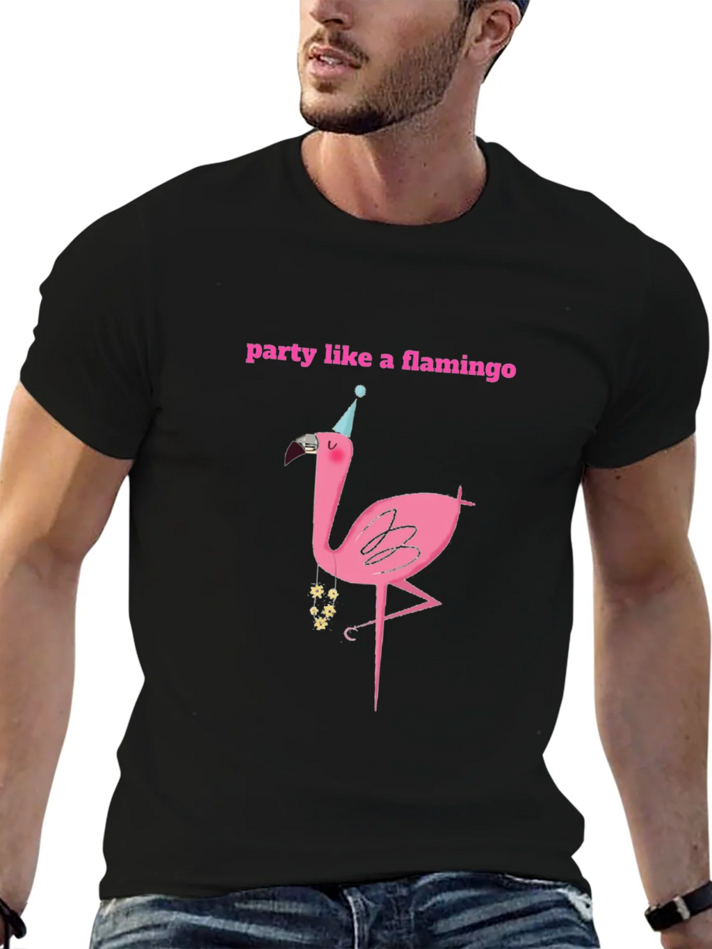 Party Flamingo Graphic Tee - Black Cotton T-Shirt product image 6