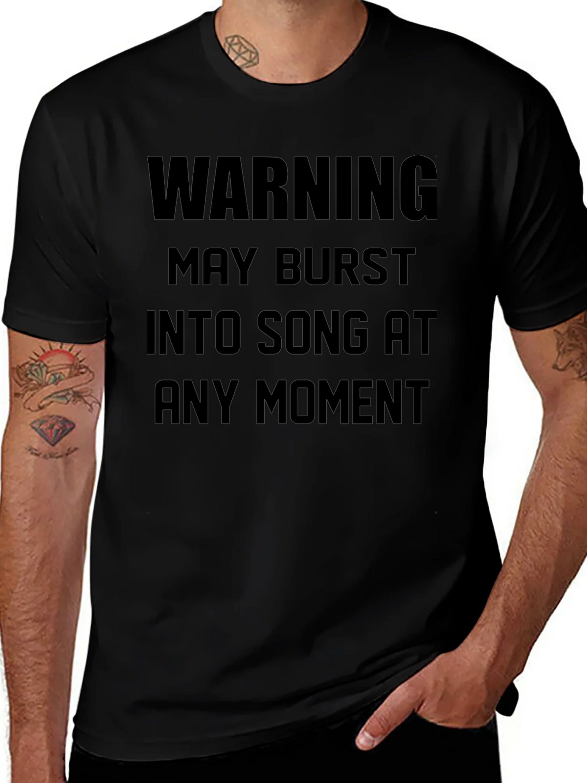Warning May Burst Into Song Black T-Shirt product image 1