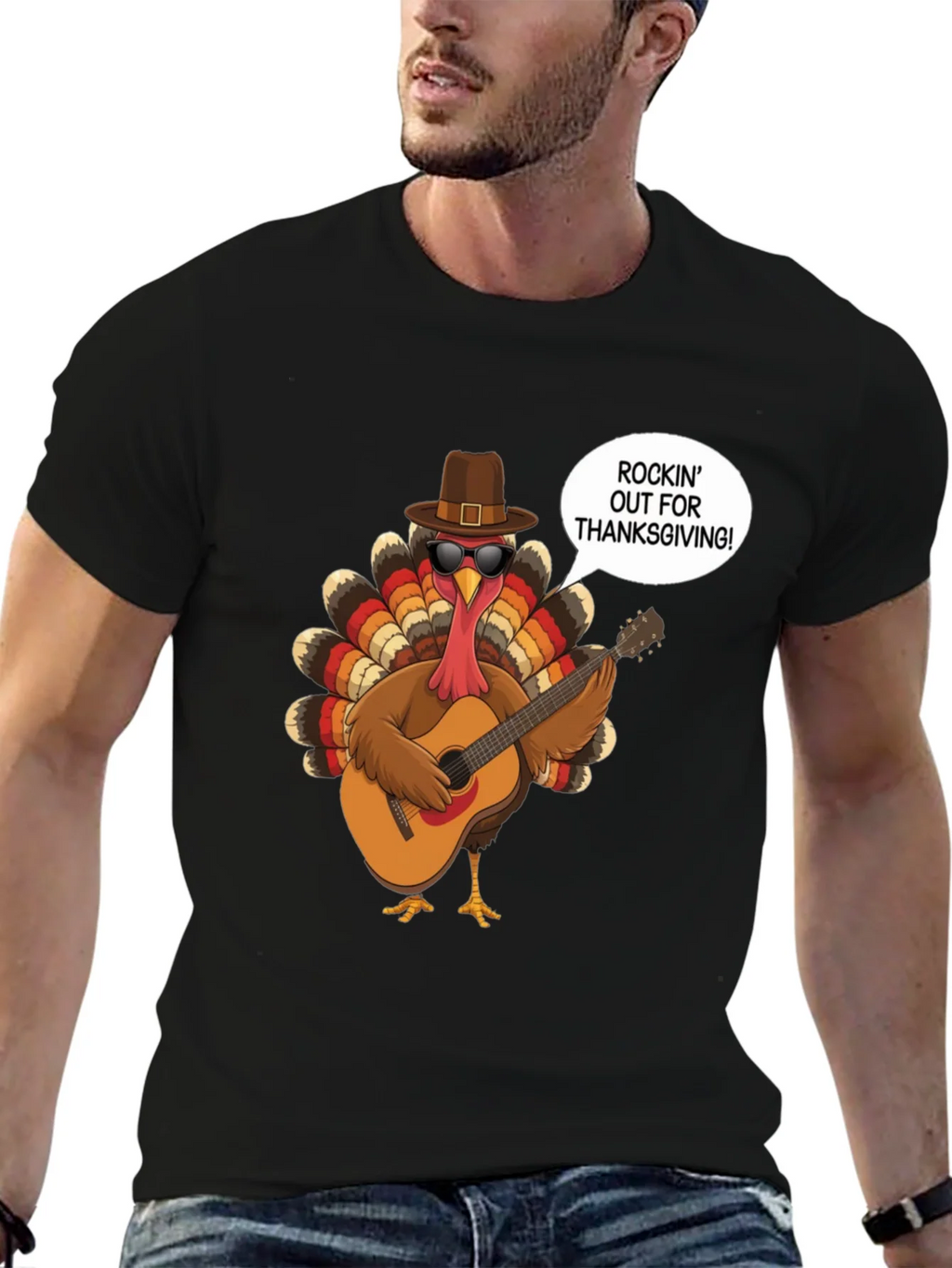 Rockin Turkey Thanksgiving Graphic Tee product image 9