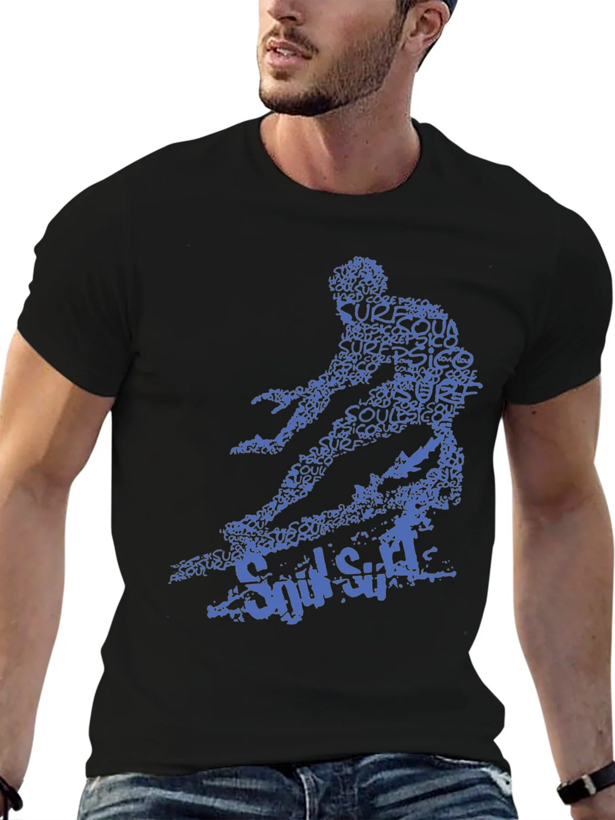 Surf Style Graphic Tee - Black Cotton T-Shirt product image 6