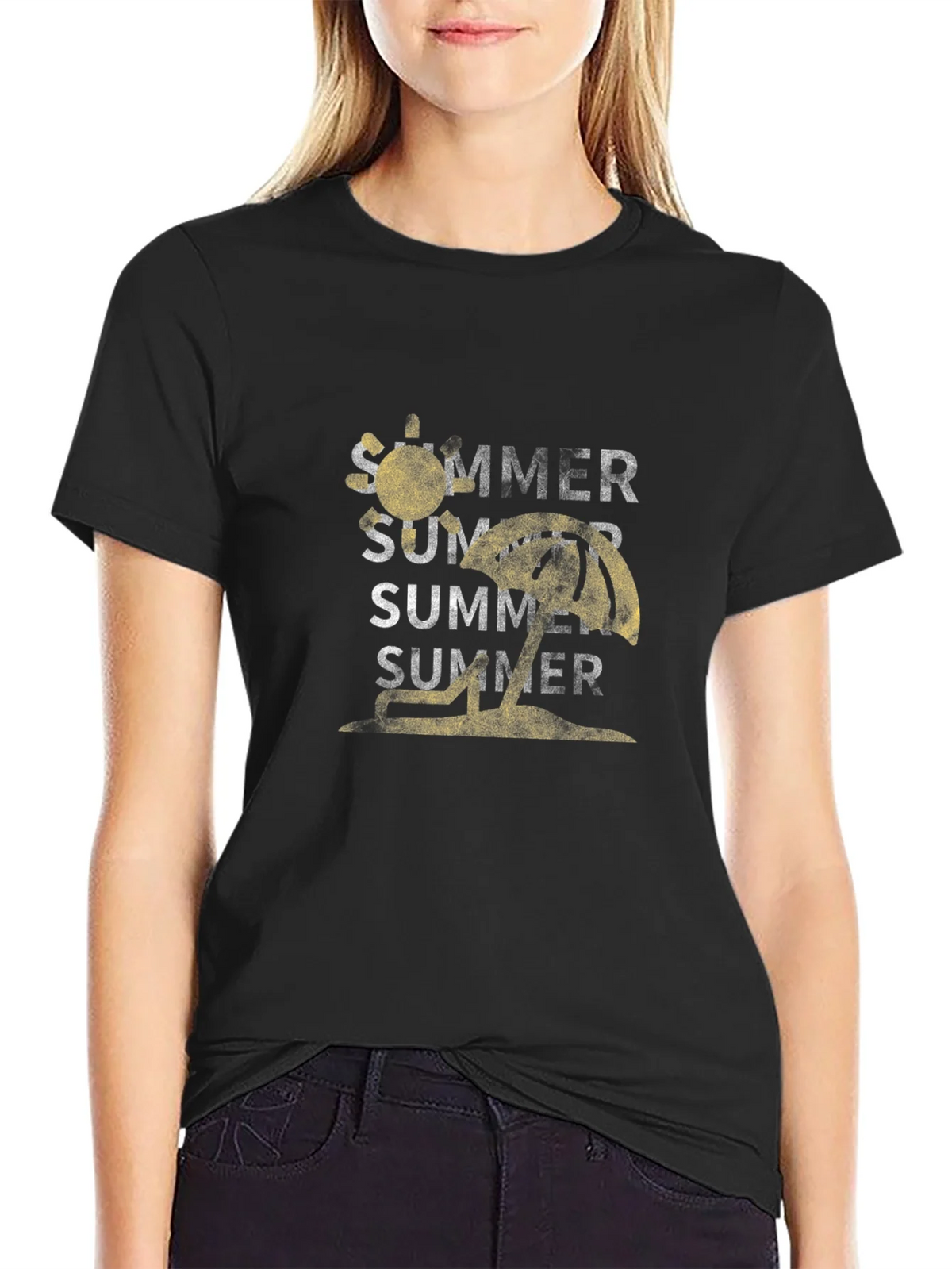 Summer Graphic Tee - Black Cotton T-Shirt product image 2