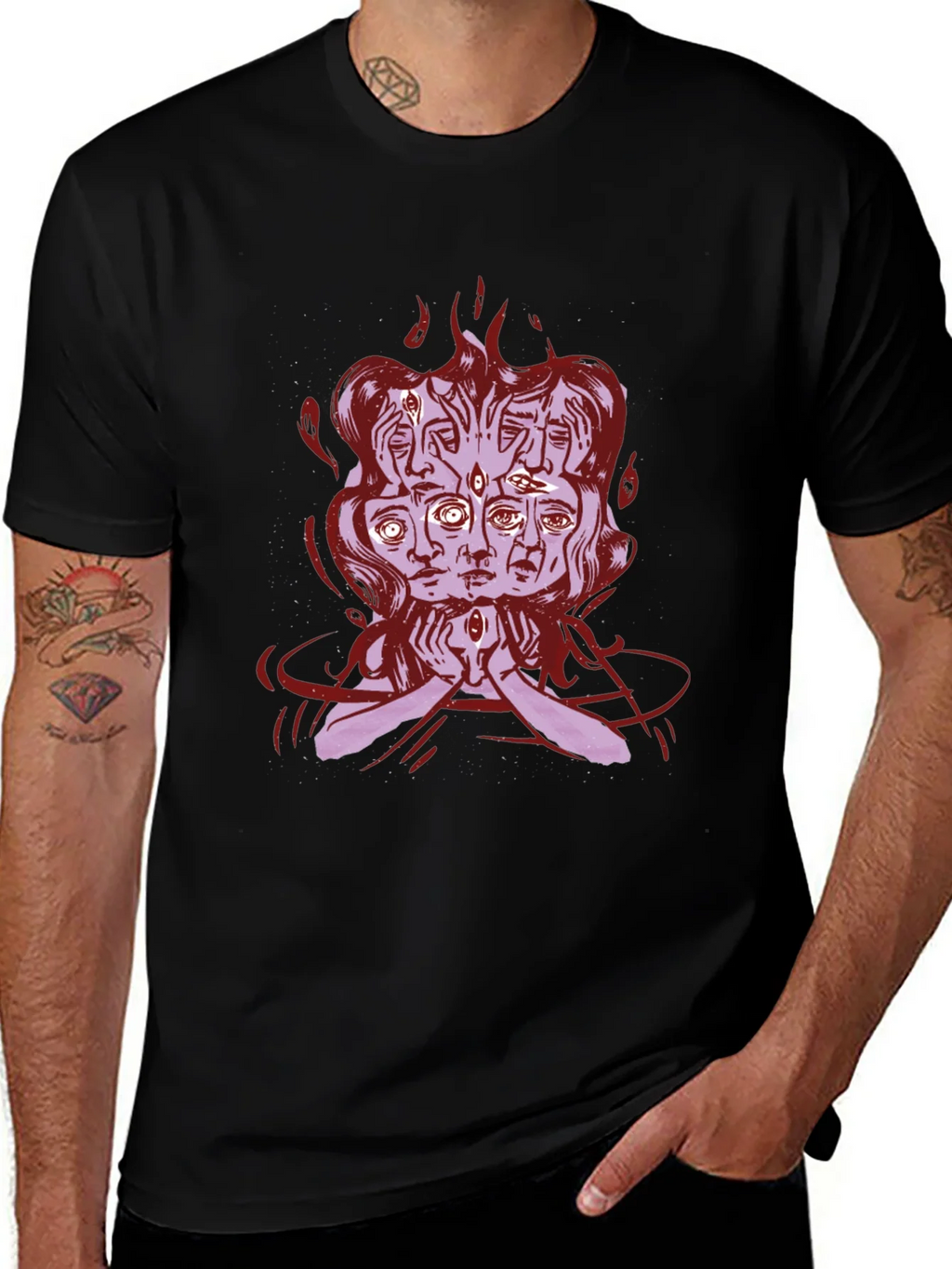 Mystic Faces Graphic Tee - Black Cotton Shirt product image 1