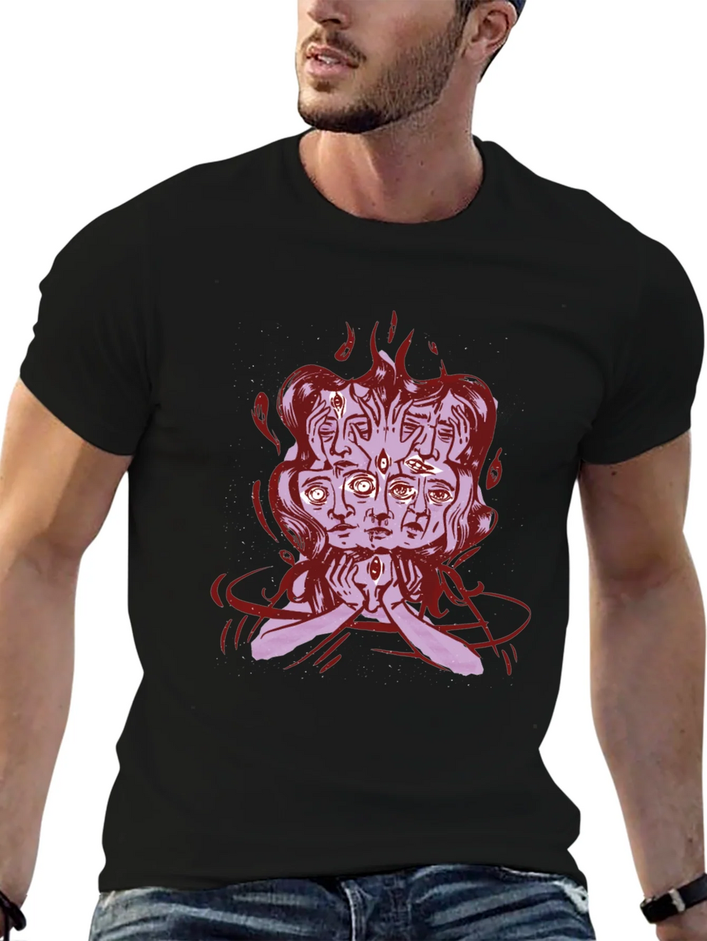 Mystic Faces Graphic Tee - Black Cotton Shirt product image 6