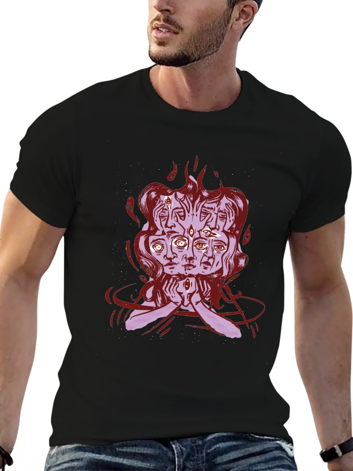 Mystic Faces Graphic Tee - Black Cotton Shirt product image 6