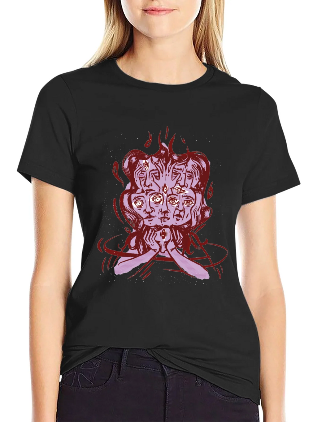 Mystic Faces Graphic Tee - Black Cotton Shirt product image 2