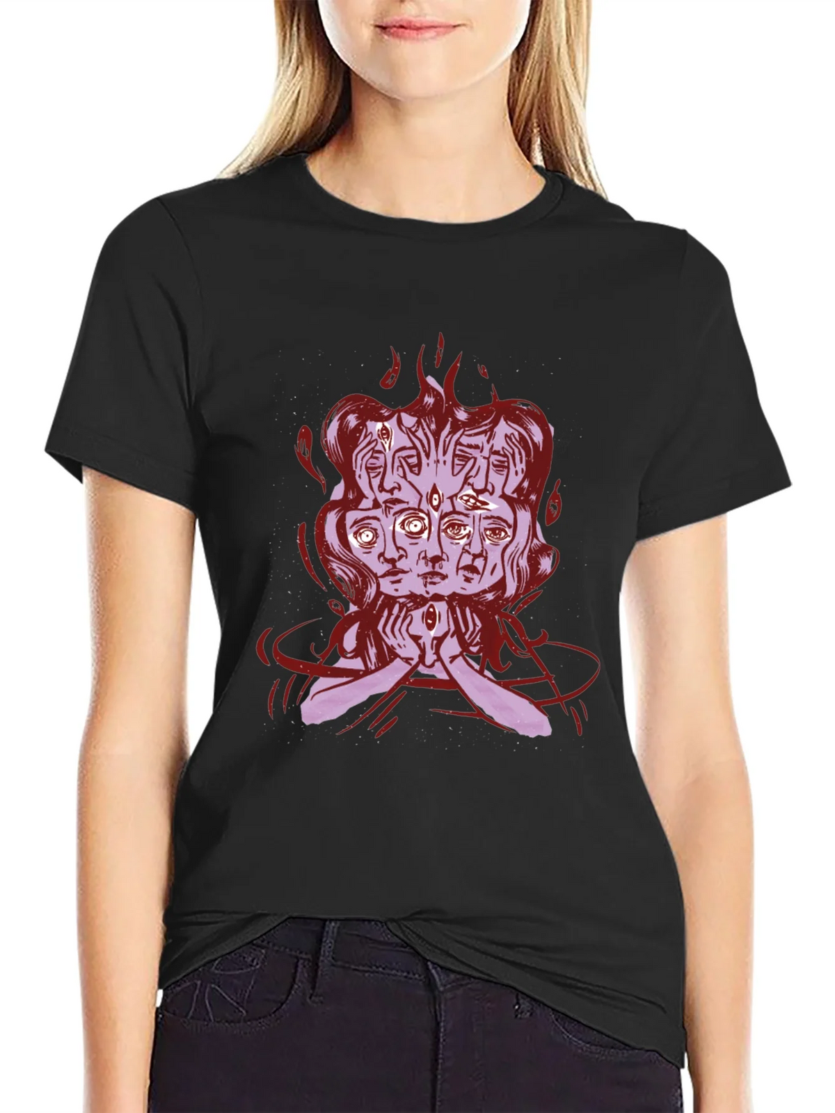 Mystic Faces Graphic Tee - Black Cotton Shirt product image 2
