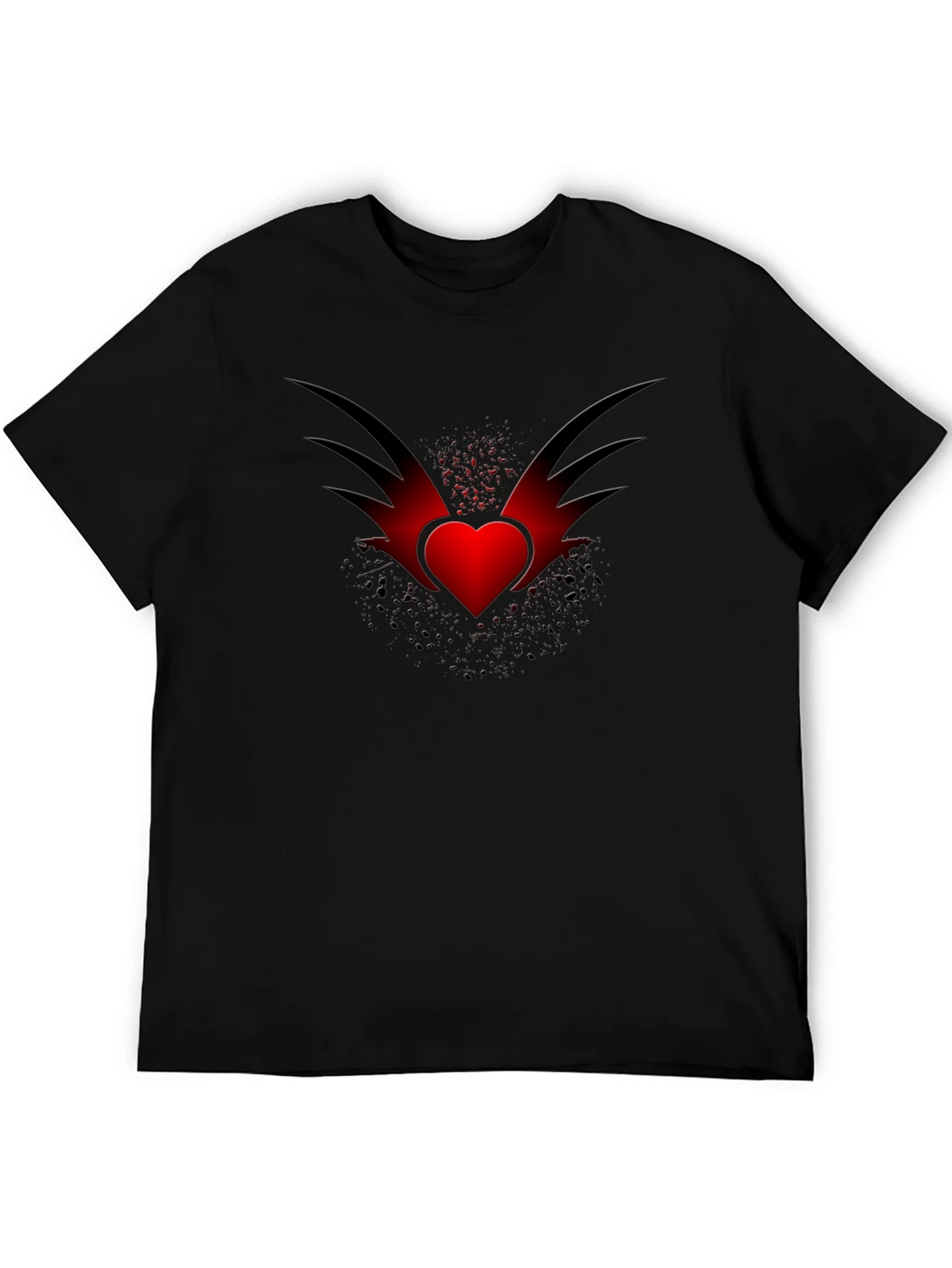Mens Black T-Shirt with Winged Heart Graphic product image 5