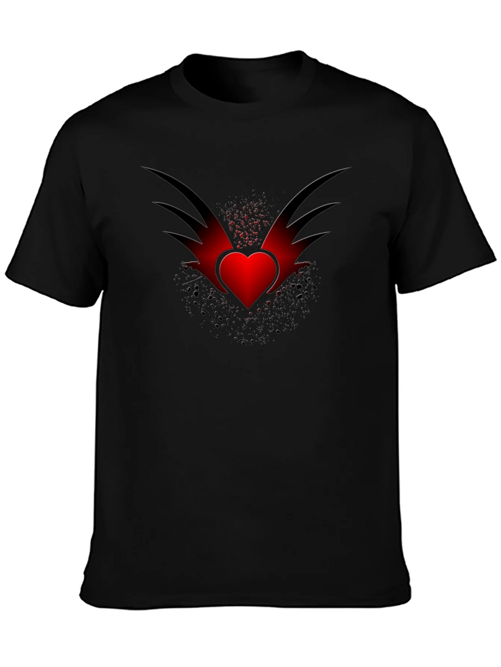 Mens Black T-Shirt with Winged Heart Graphic product image 3