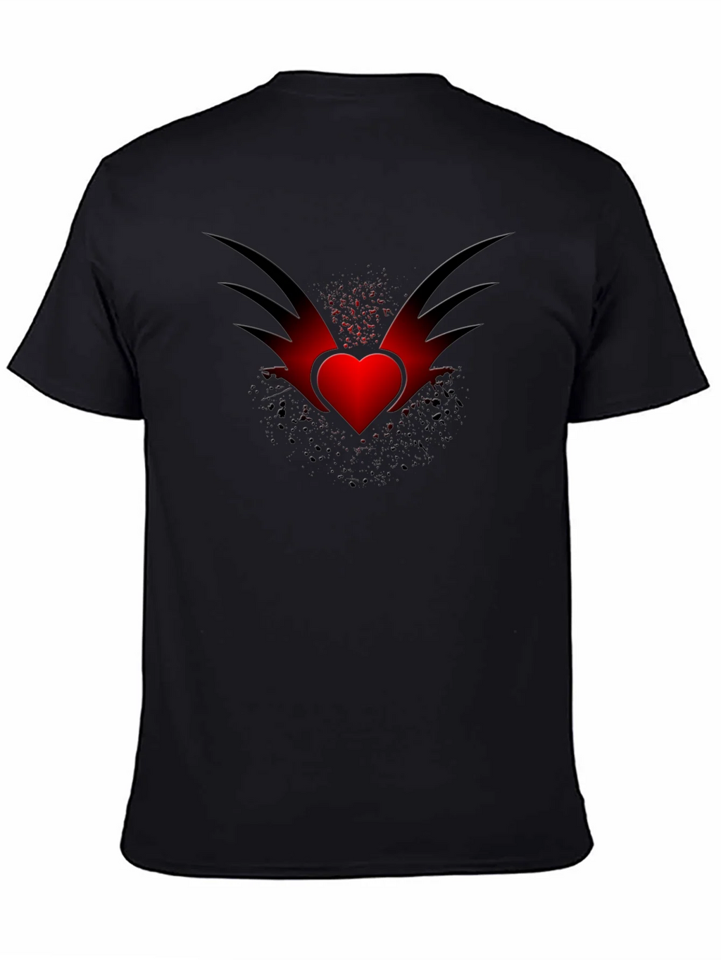 Mens Black T-Shirt with Winged Heart Graphic product image 4