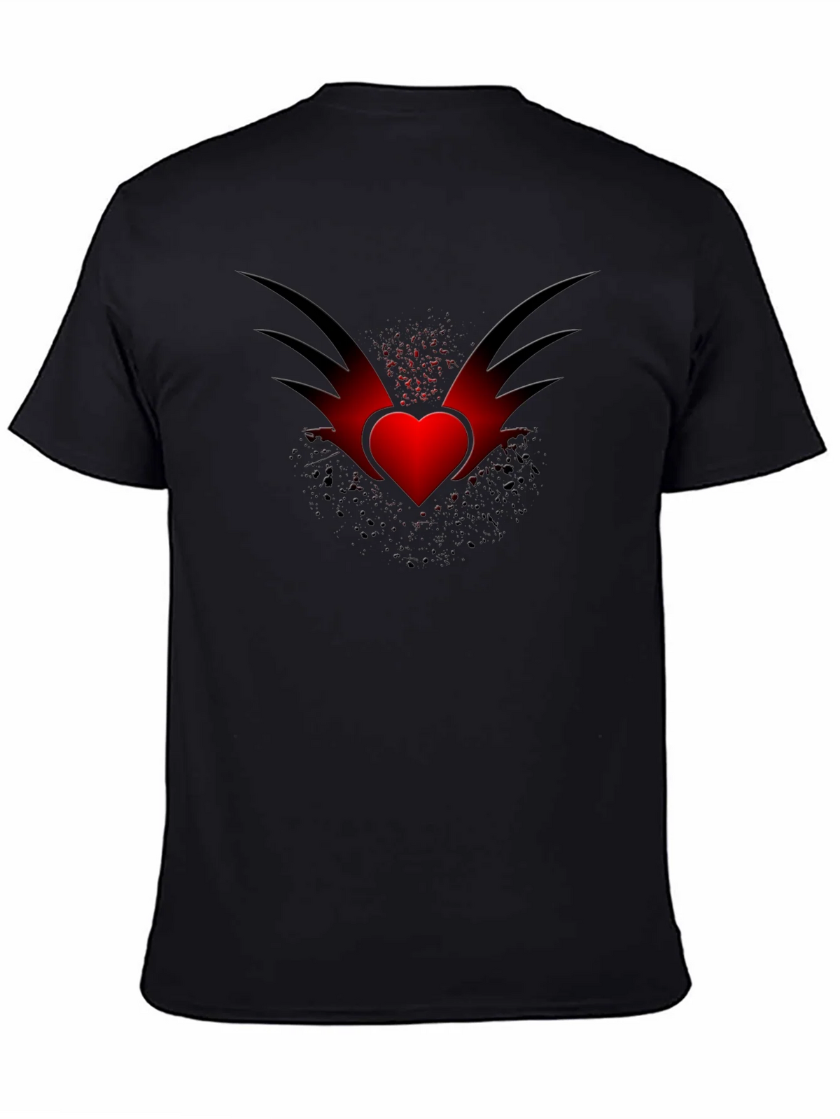 Mens Black T-Shirt with Winged Heart Graphic product image 4