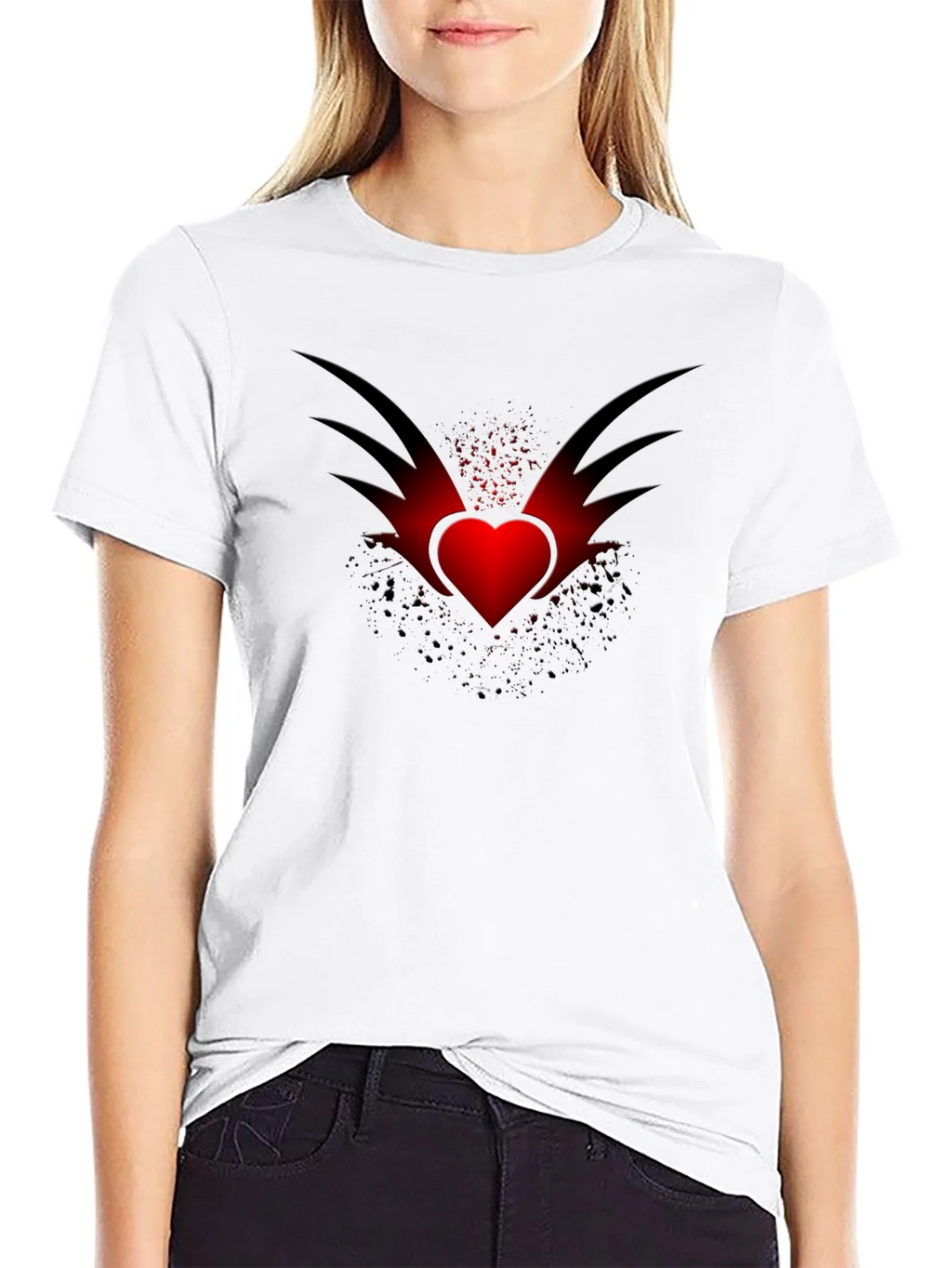 Mens Black T-Shirt with Winged Heart Graphic product image 8