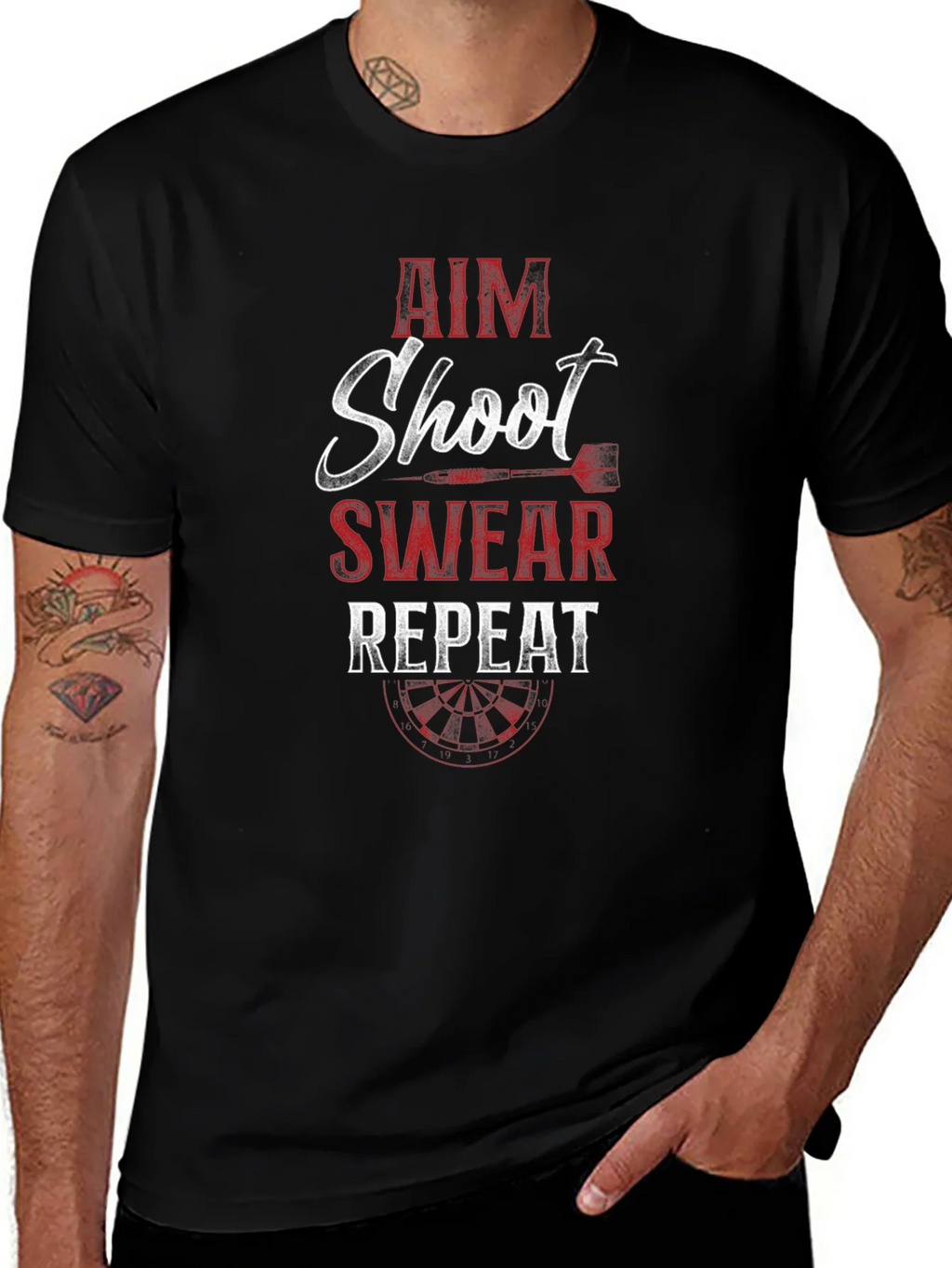 Aim Shoot Swear Repeat Dart T-Shirt product image 1