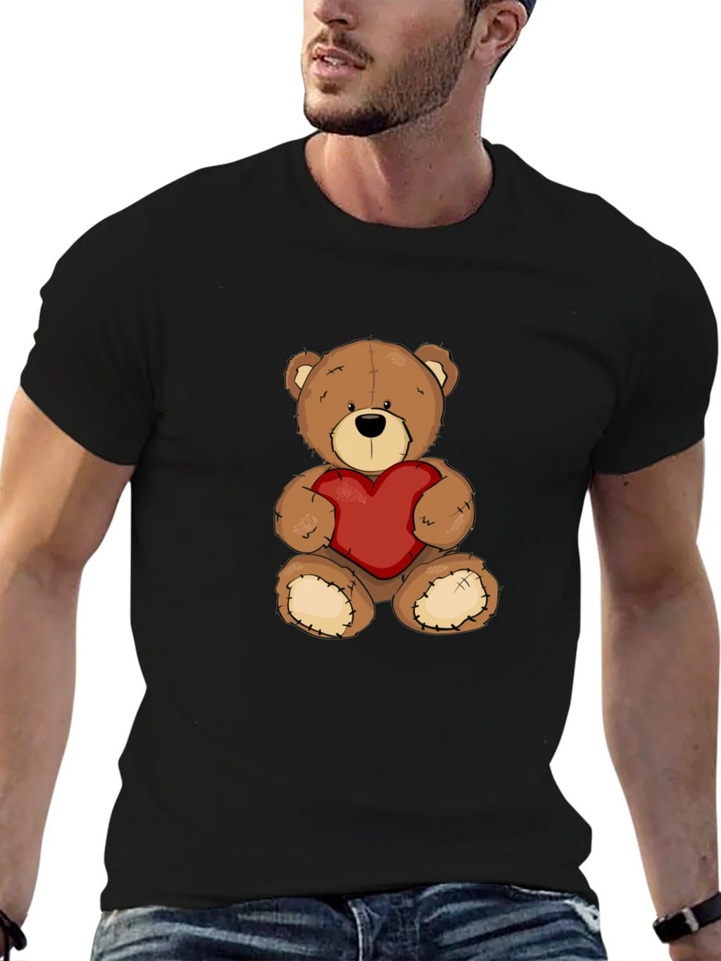 Teddy Bear Heart Graphic Tee - Mens Black T-Shirt product image 9