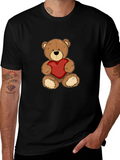 Teddy Bear Heart Graphic Tee - Mens Black T-Shirt product image 1