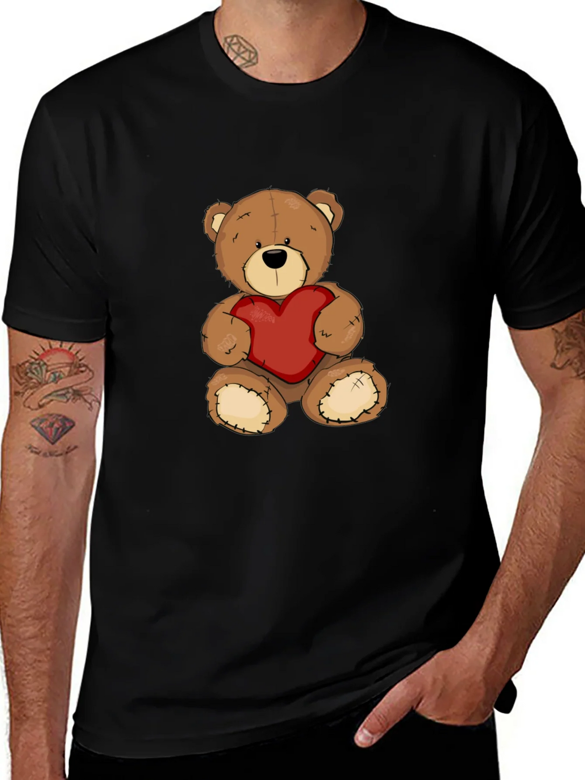 Teddy Bear Heart Graphic Tee - Mens Black T-Shirt product image 1
