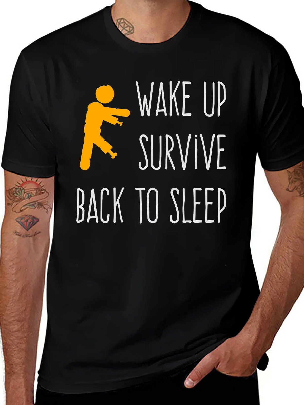 Zombie Wake Up Survive Back To Sleep Mens Black T-Shirt product image 1