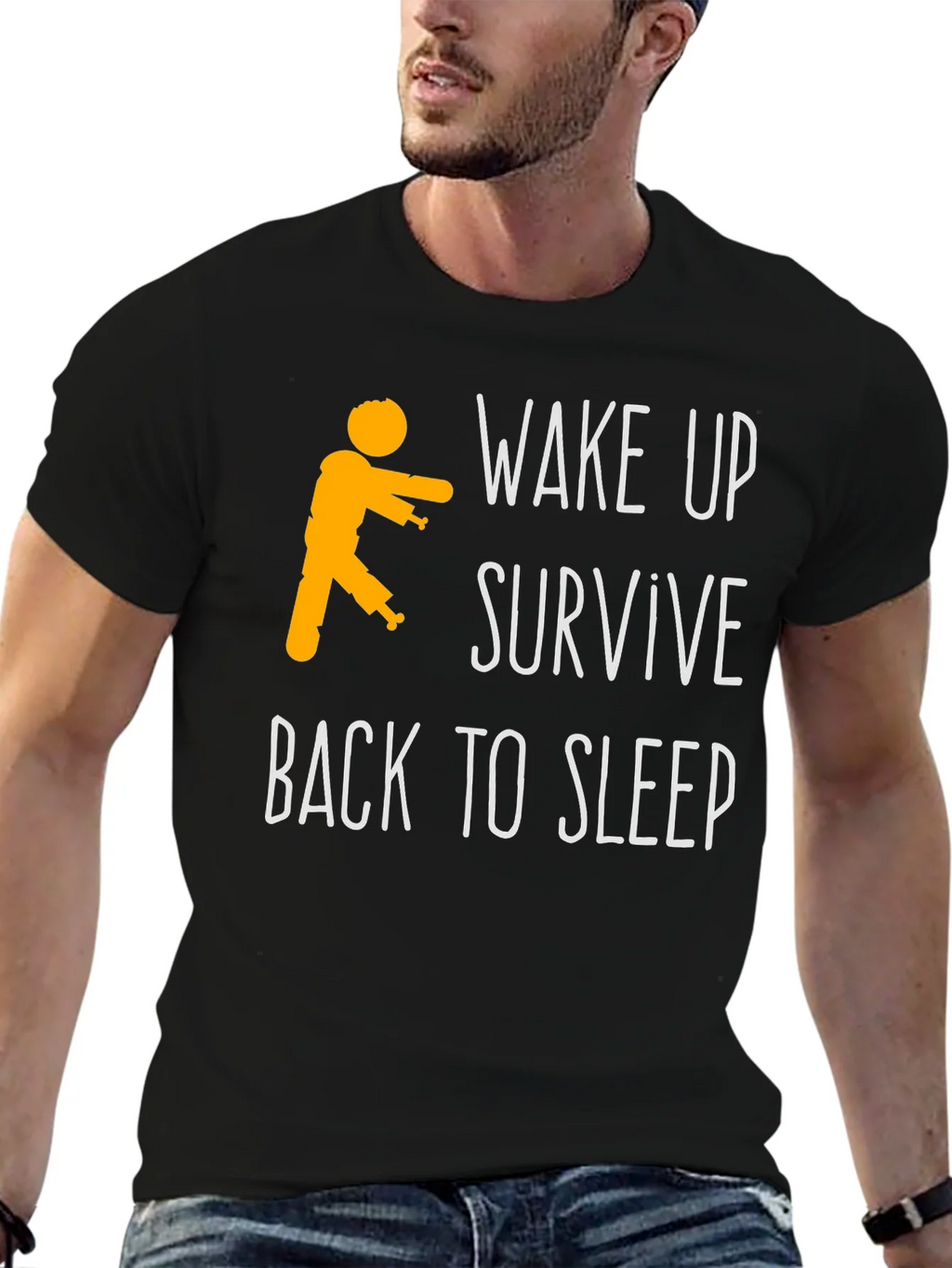 Zombie Wake Up Survive Back To Sleep Mens Black T-Shirt product image 6