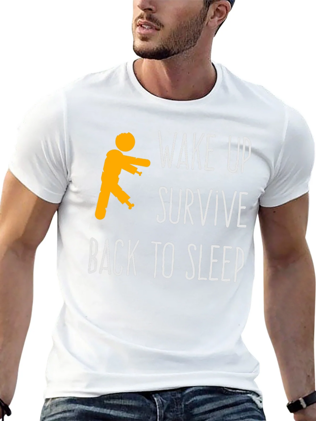 Zombie Wake Up Survive Back To Sleep Mens Black T-Shirt product image 12