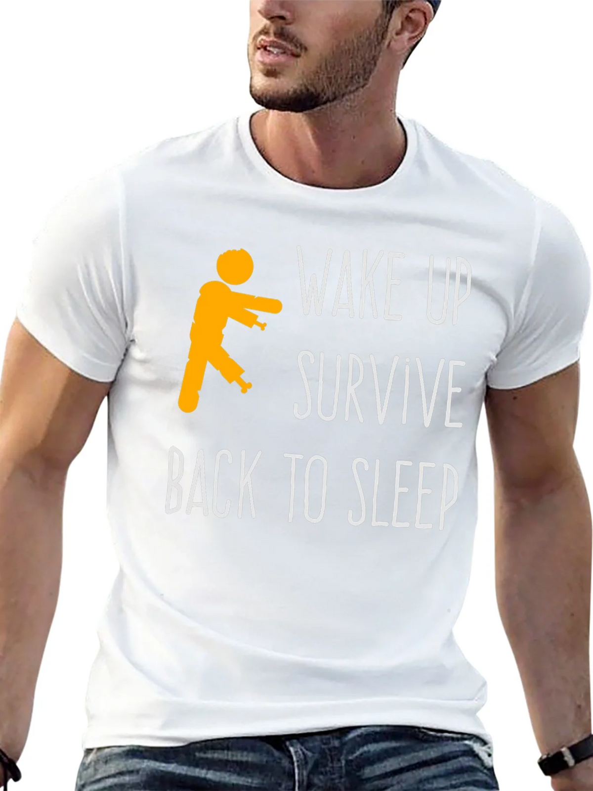 Zombie Wake Up Survive Back To Sleep Mens Black T-Shirt product image 12