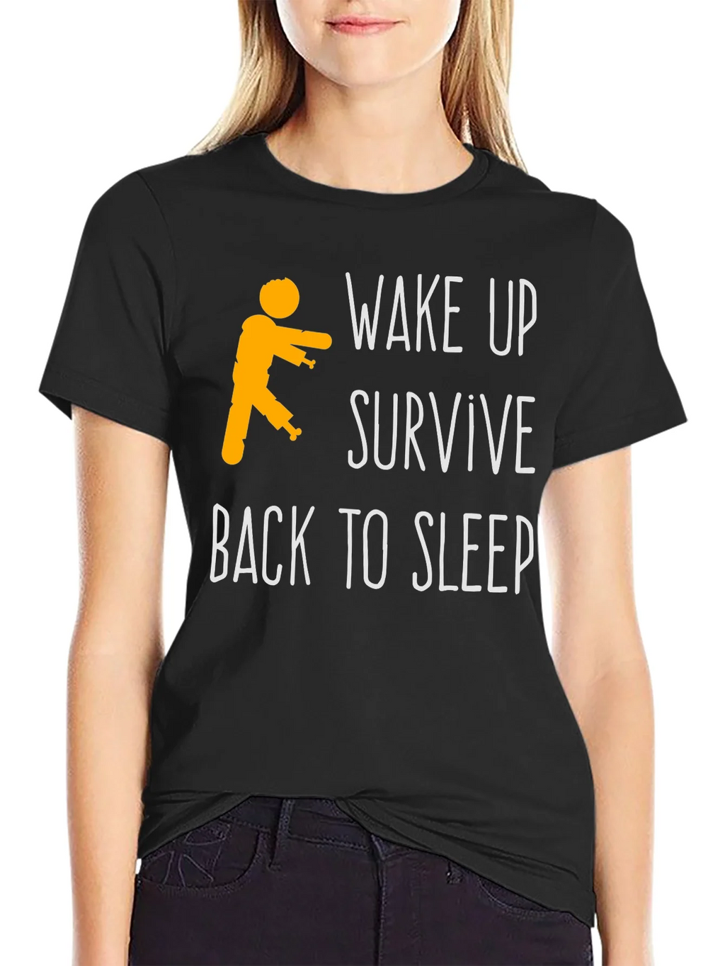 Zombie Wake Up Survive Back To Sleep Mens Black T-Shirt product image 2