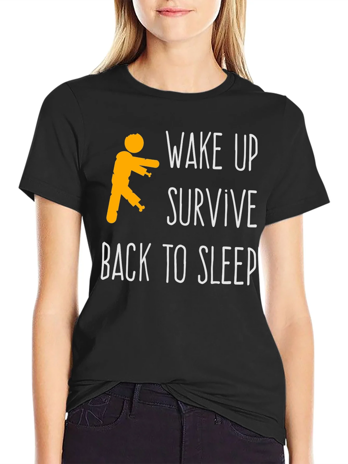 Zombie Wake Up Survive Back To Sleep Mens Black T-Shirt product image 2