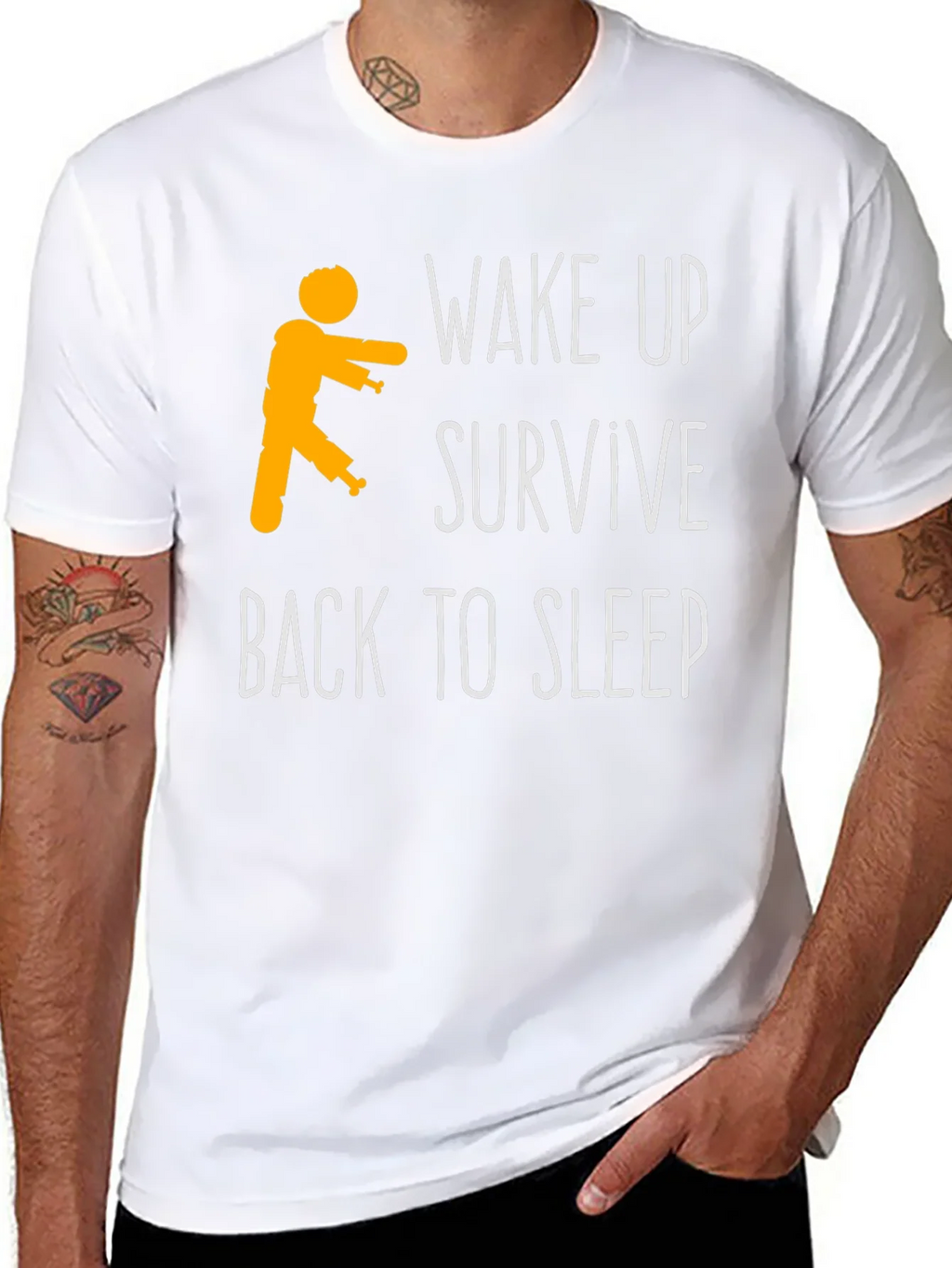 Zombie Wake Up Survive Back To Sleep Mens Black T-Shirt product image 7
