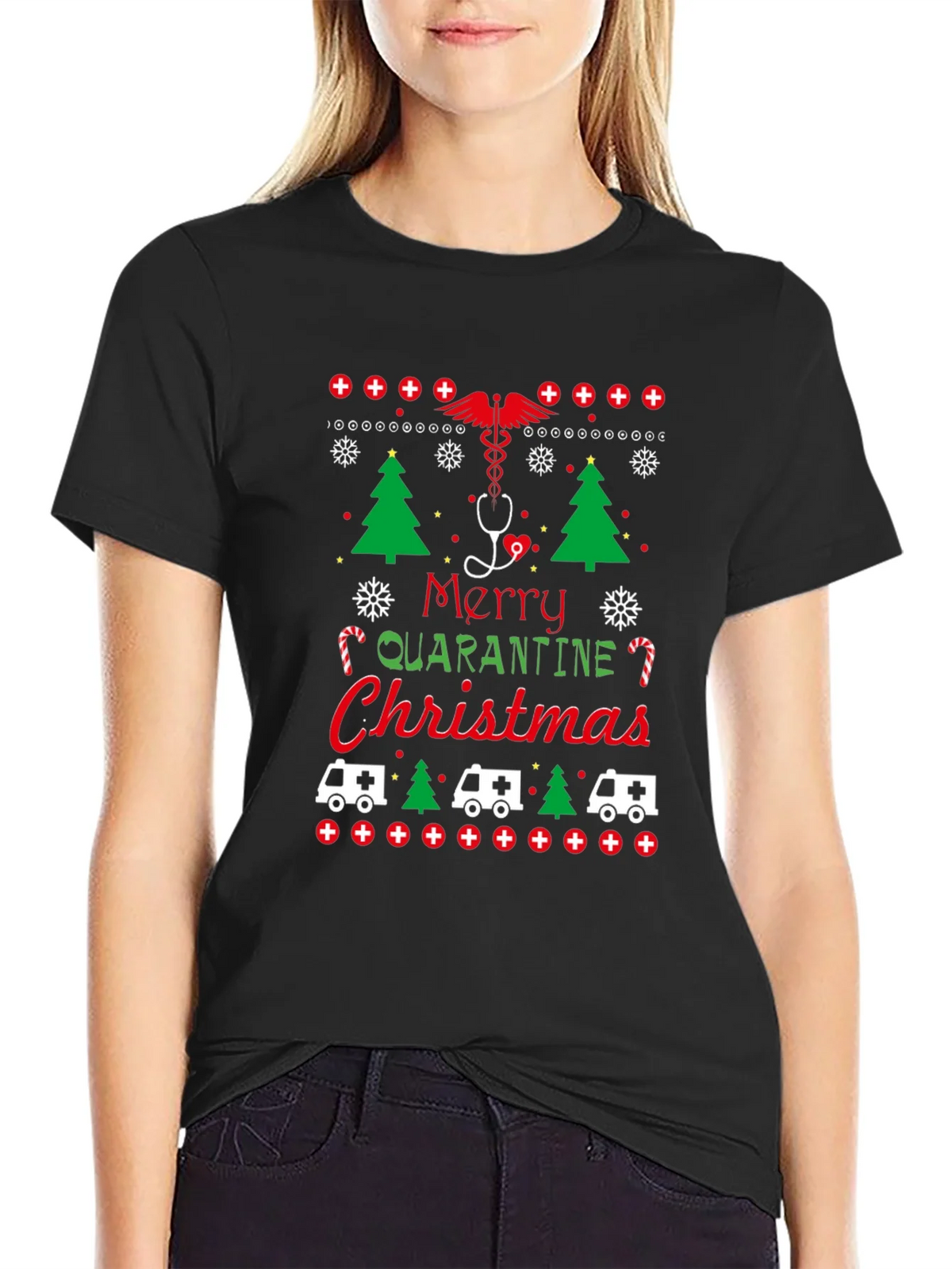 Merry Quarantine Christmas Graphic Tee product image 5